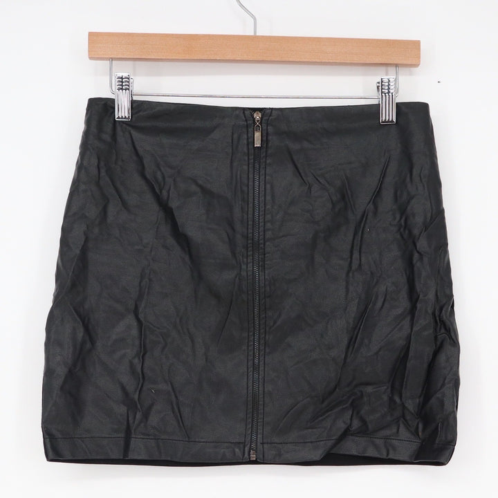 Mango Suit Black Faux Leather Front Zip Mini Skirt Small Mixed Media Slim Fit