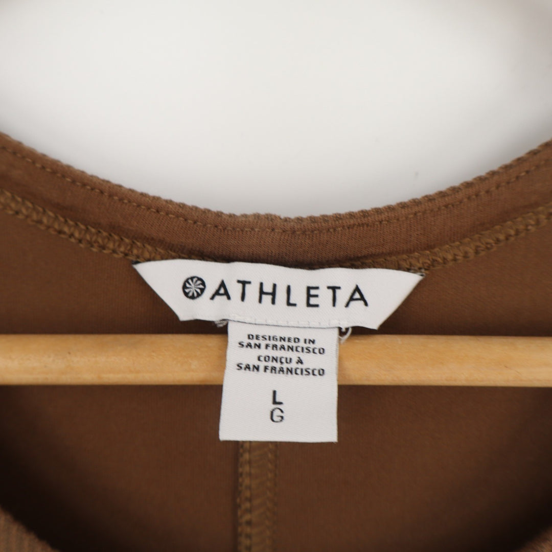 Athleta Midi Shift Dress Women Large Brown Ribbed Round Neck Sleeveless Pullover