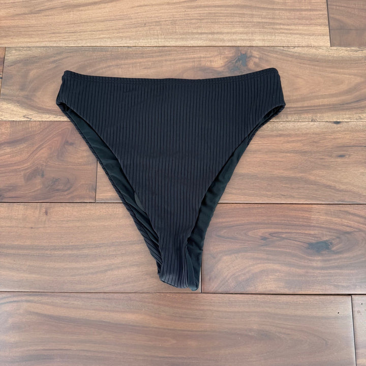 Lulus Black Ribbed High Waisted Bikini Bottoms Size M