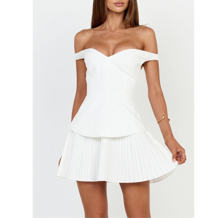 Showpo Izara Off Shoulder Pleated Mini Dress Off White US 16
