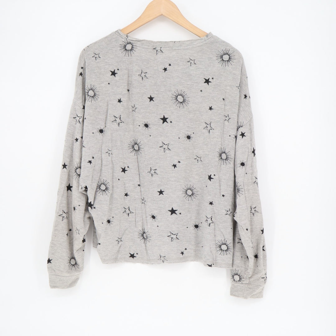 Z Supply Sweatshirt Womens S Heather Gray Star Sun Celestial Print Sleepwear