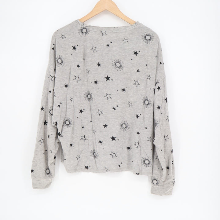 Z Supply Sweatshirt Womens S Heather Gray Star Sun Celestial Print Sleepwear