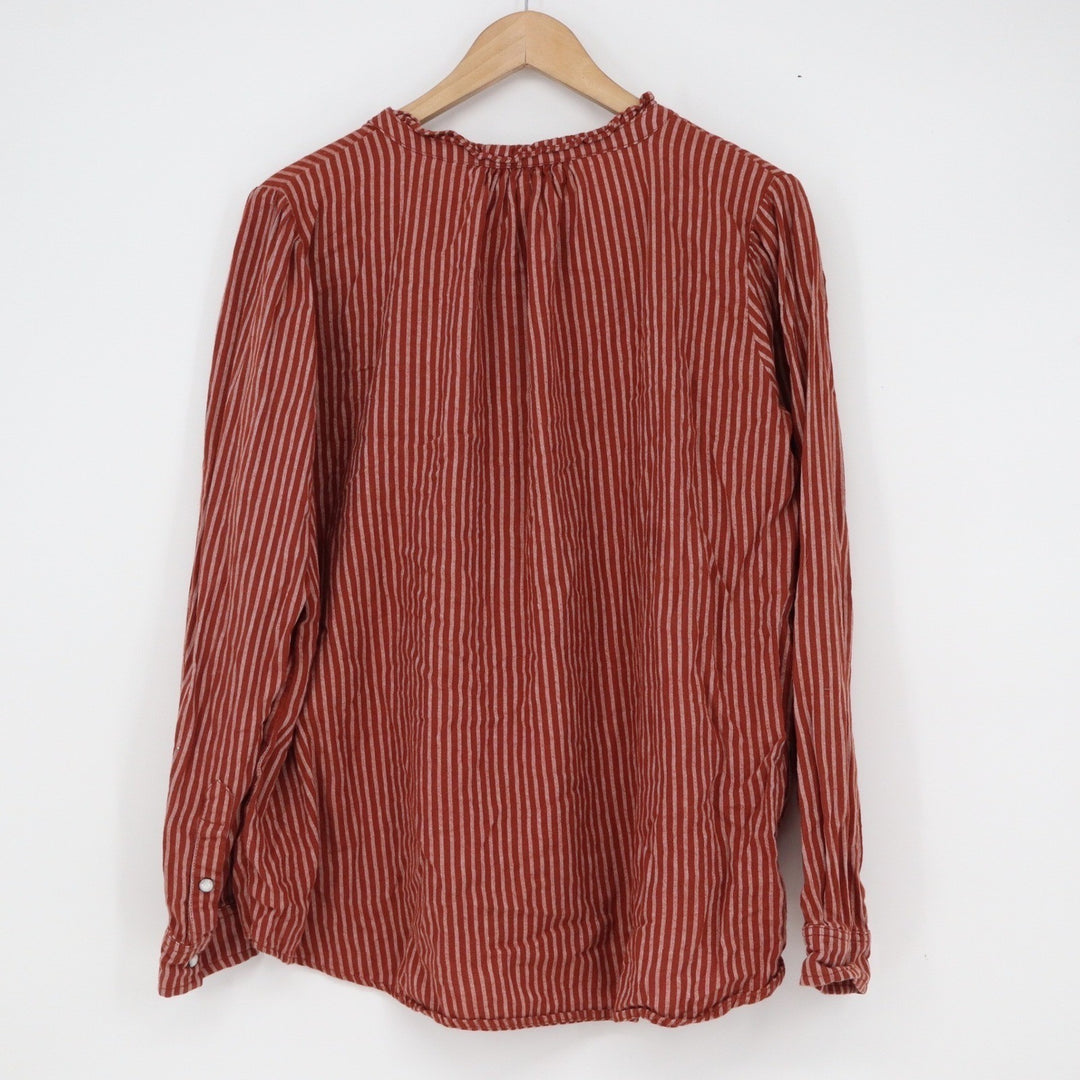 Knox Rose Rust Red Striped Ruffle Collar Button Down Blouse XL Long Sleeve