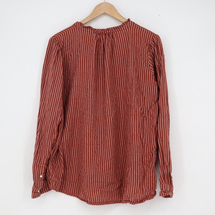 Knox Rose Rust Red Striped Ruffle Collar Button Down Blouse XL Long Sleeve