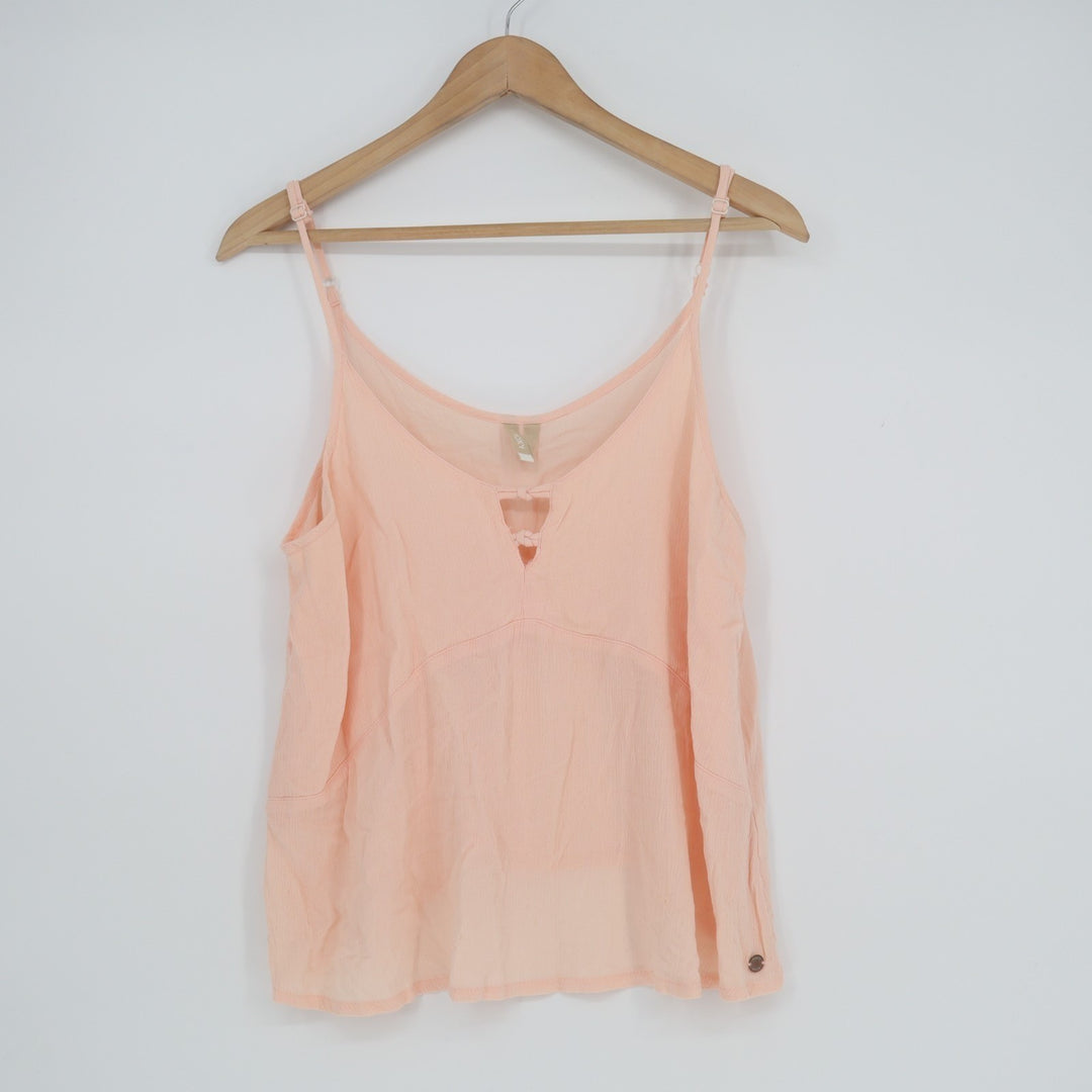 Roxy Camisole Top Womens Peach Adjustable Spaghetti Strap Split Neck Pullover