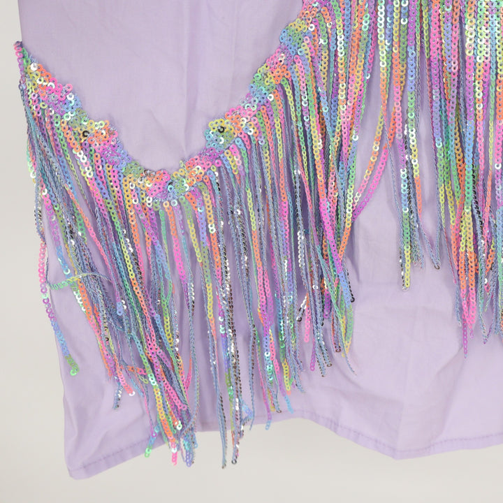 Fantastic Fawn Purple Sequin Fringe Tiered Babydoll Dress Medium