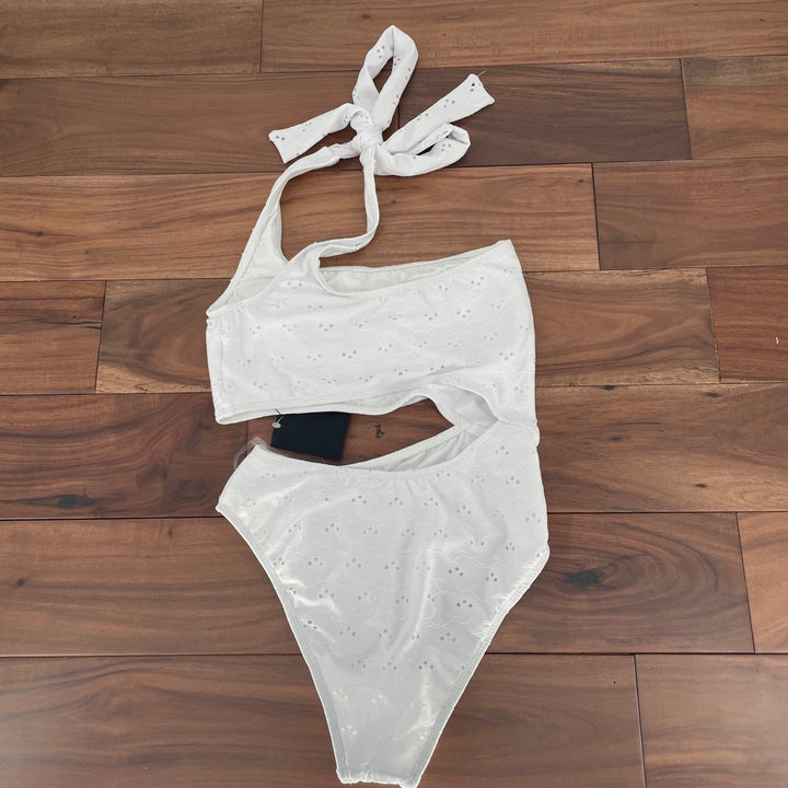 Lulus Darielle White Eyelet Embroidered Cutout One-Piece Size M