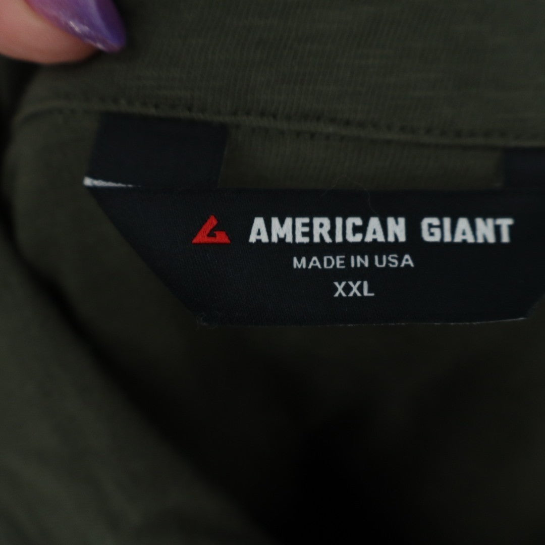 American Giant Premium Slub Shirt Men 2XL Olive Green Cotton Back Yoke Button Up