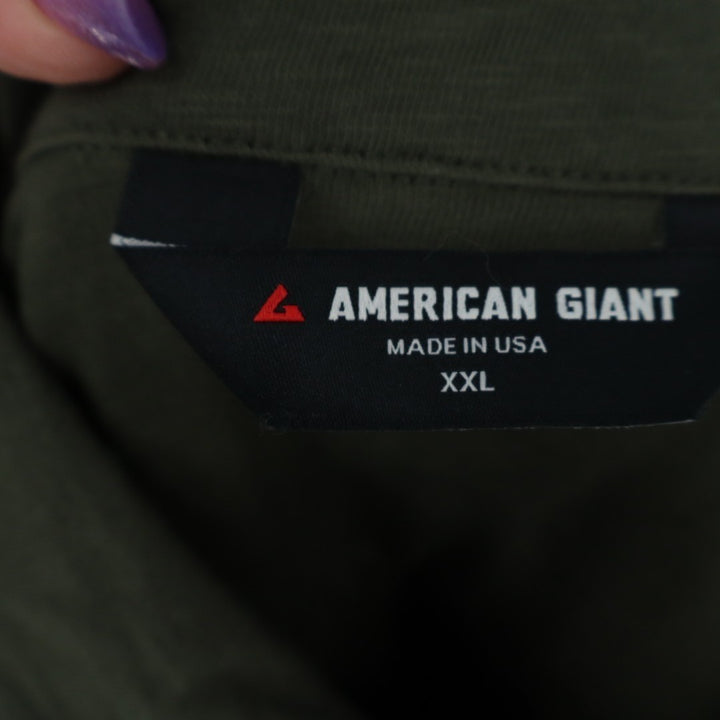 American Giant Premium Slub Shirt Men 2XL Olive Green Cotton Back Yoke Button Up