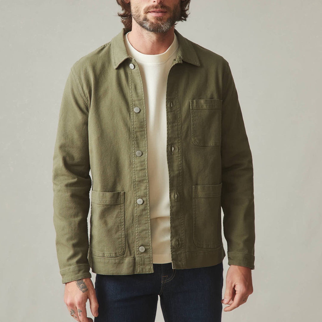 American Giant Workwear Jacket Mens XS Olive Green Cotton Stretch Spread Collar