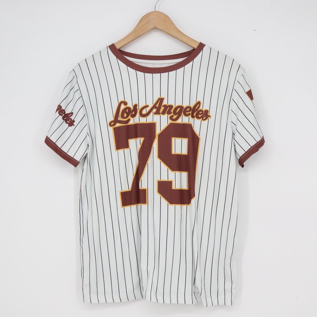 Los Angeles 79 Pinstripe Baseball Graphic T-Shirt Maroon White Large