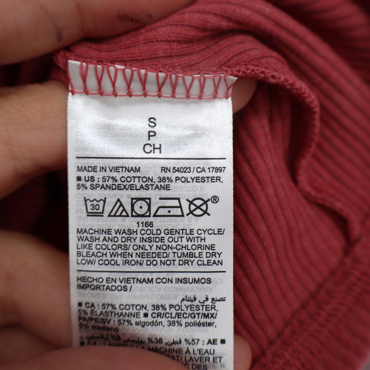 Old Navy Plush Tee Ribbed V-Neck Long Sleeve Top Red Pink Small