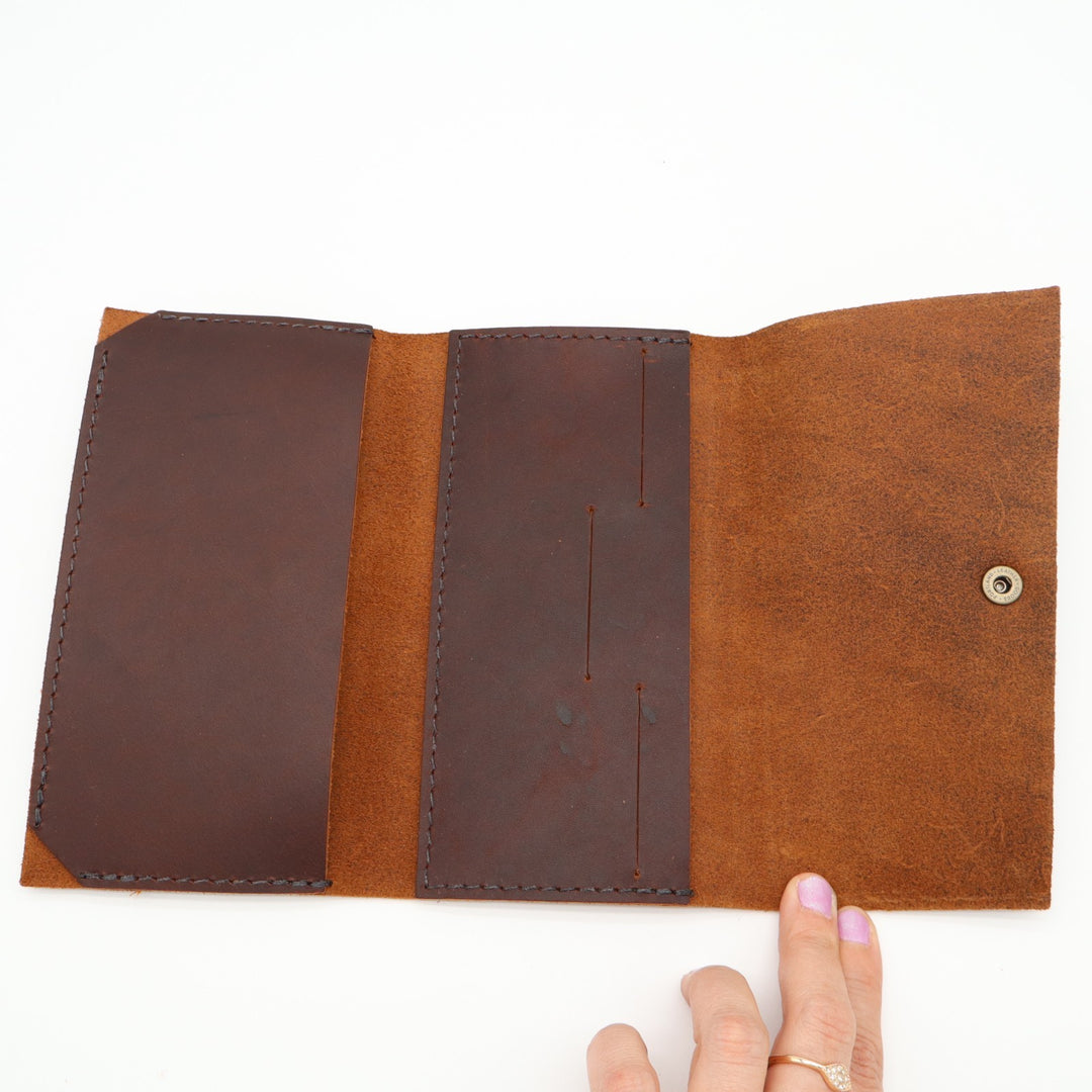 Portland Leather Goods Rancher Womens Tri-Fold Wallet Brown Leather 3 Card Slots