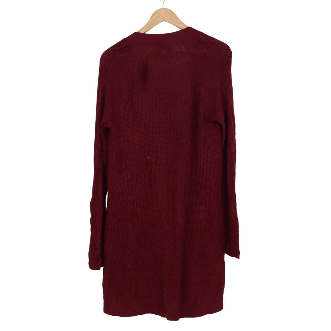 Pink Rose Burgundy Open Front Longline Cardigan Sweater PF737000 Large