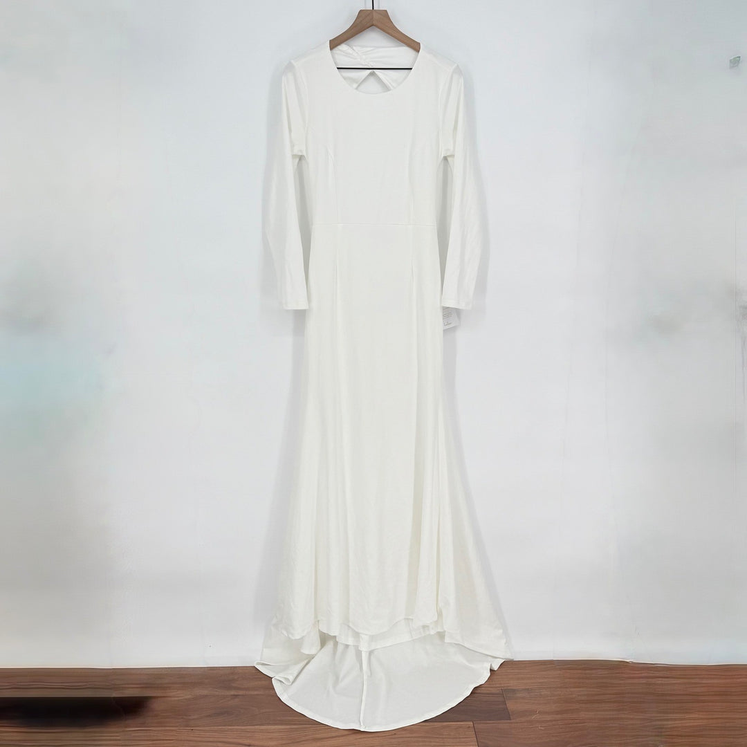 Lulus Eloquent Endearment White Long Sleeve Backless Maxi Dress Size L