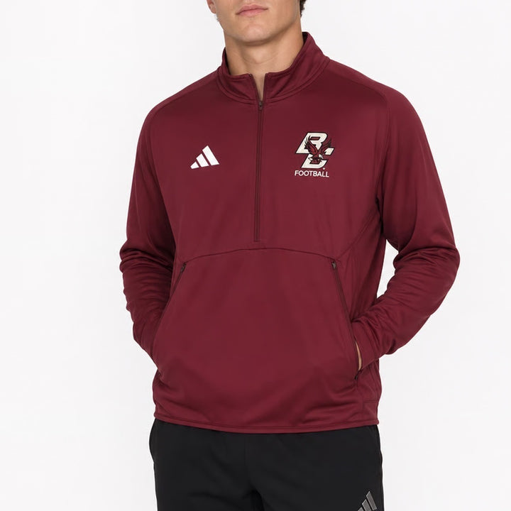 Adidas Boston College Eagles Football Sideline Knit 1/4 Zip Maroon Mens S