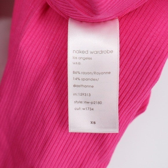Naked Wardrobe Hot Pink Ribbed Split Hem Leggings Pants XS