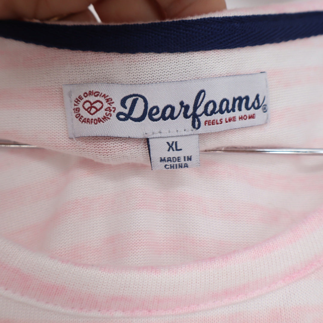 Dearfoams Womens XL Pajama Set Pink White Striped Smile Graphic Tee and Shorts