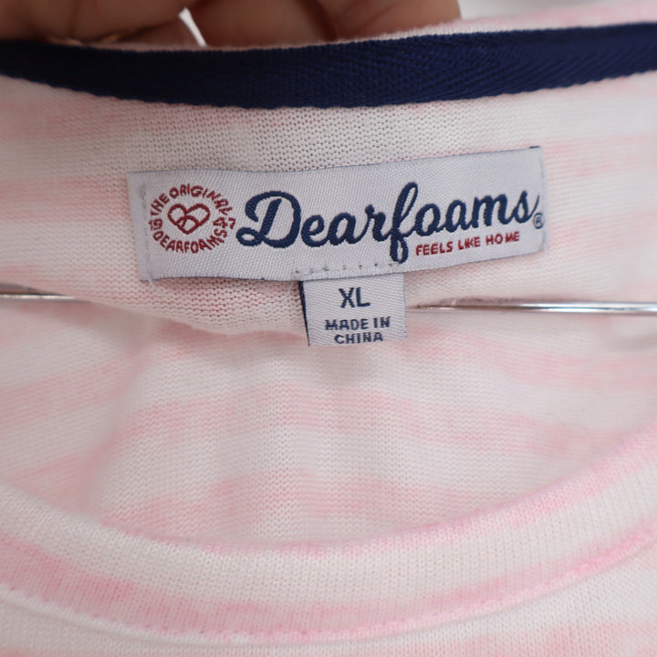 Dearfoams Womens XL Pajama Set Pink White Striped Smile Graphic Tee and Shorts