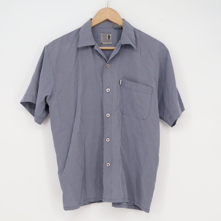 Pineapple Connection Mens Medium Blue Yellow Check Short Sleeve Button Up Shirt