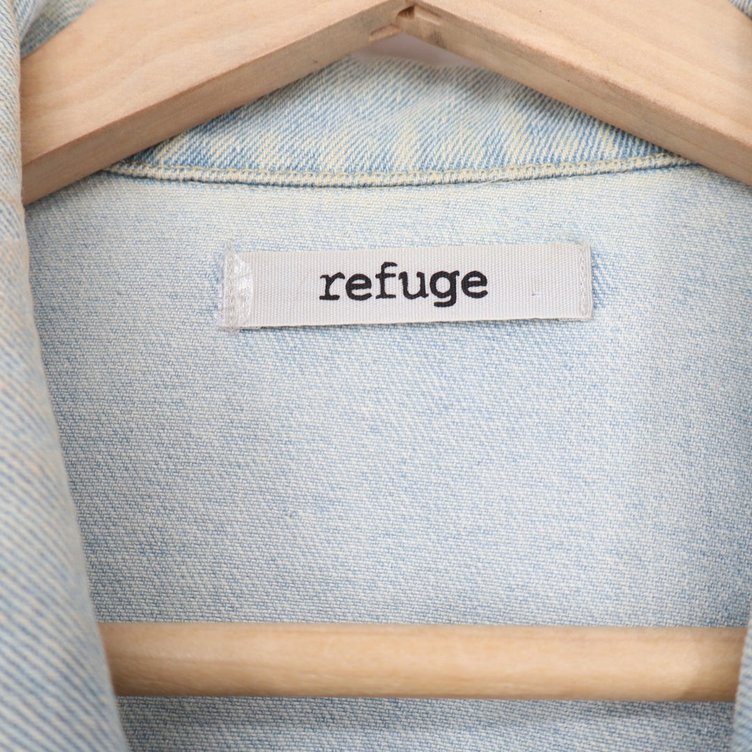 Refuge Womens Distressed Denim Trucker Jacket Light Wash Blue Size L