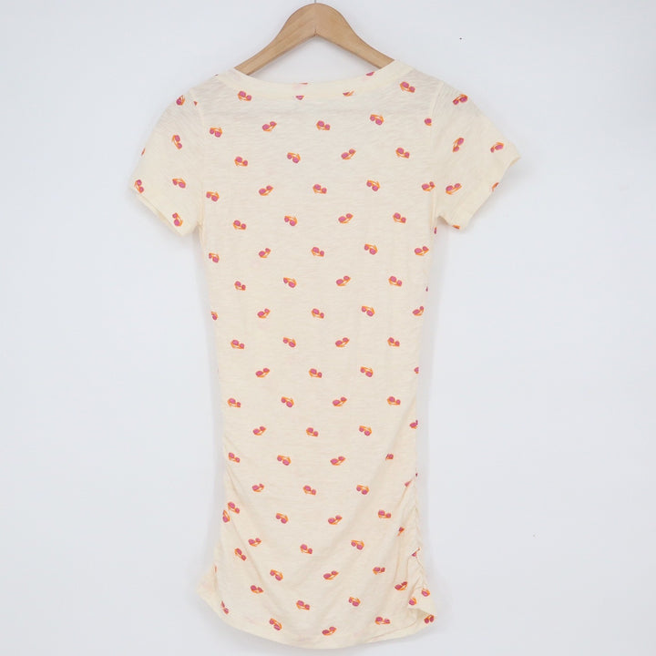 Sunglasses Print Ruched V-Neck Longline Cotton T-Shirt Cream XS