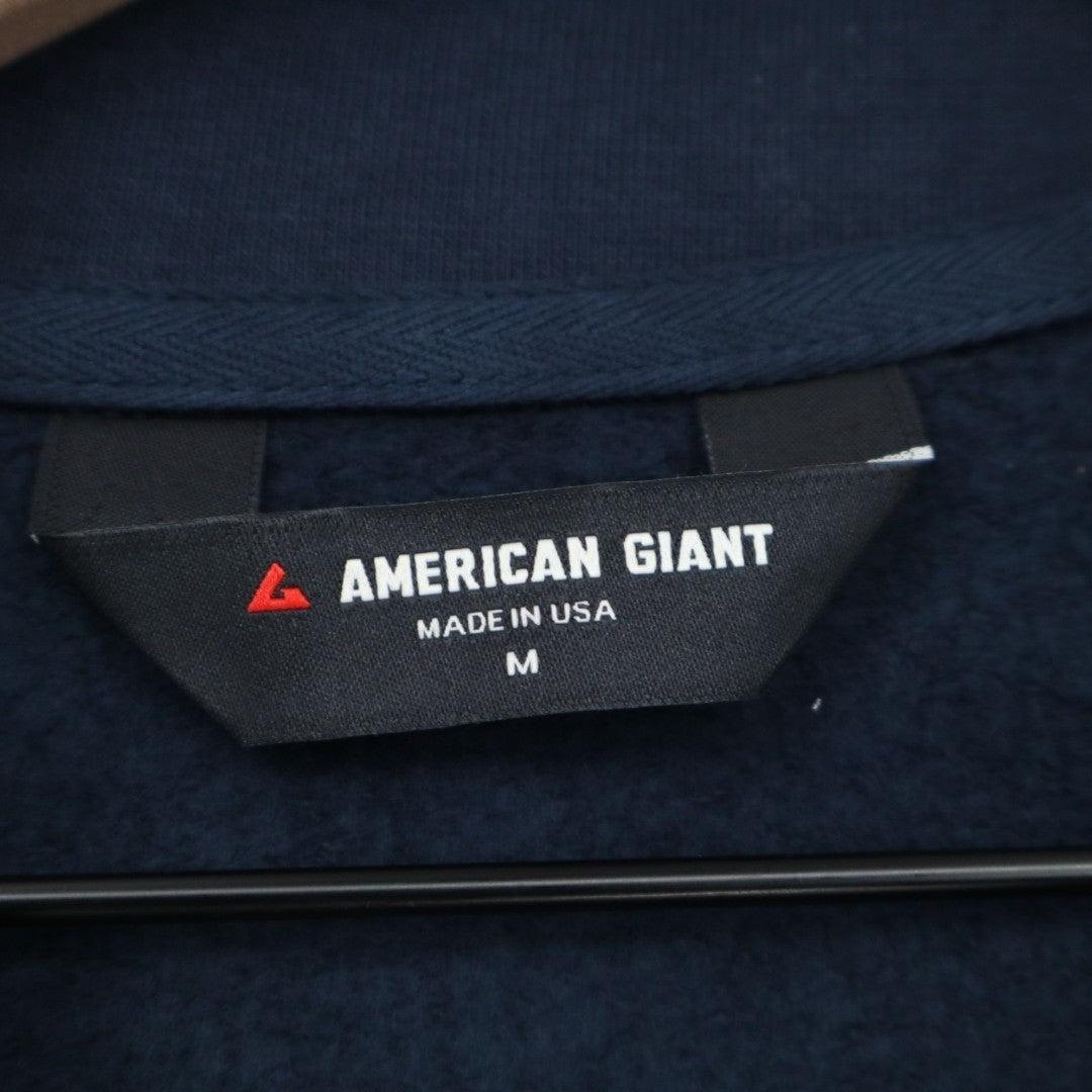 American Giant Moto Mike Rowe Jacket Mens Medium Navy Fleece Full Zip Cotton