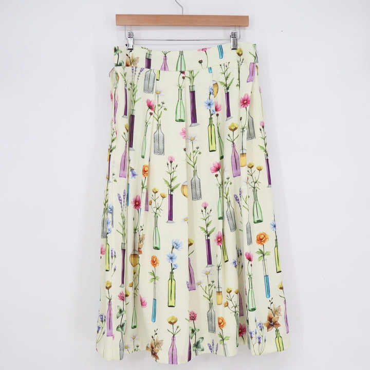 Pankaj & Nidhi Floral Bottle Print Midi Skirt Cream Pink Green Womens Large