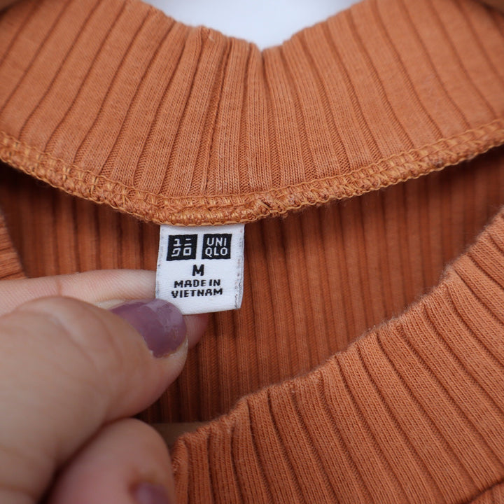 Uniqlo Womens Ribbed Mock Neck Tank Top Terracotta Orange Size M