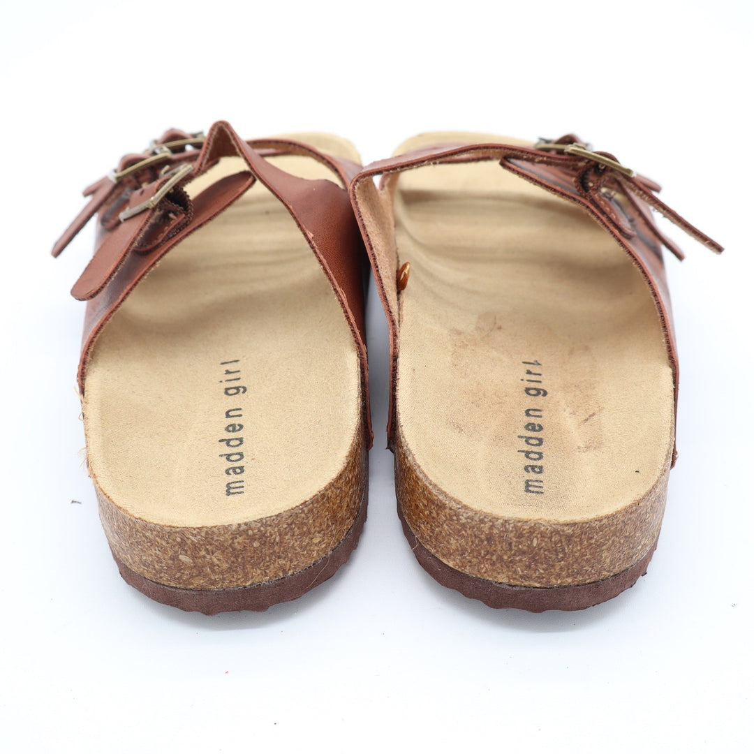 Madden Girl G-Percy Cognac Brown Triple Buckle Slide Sandals 6