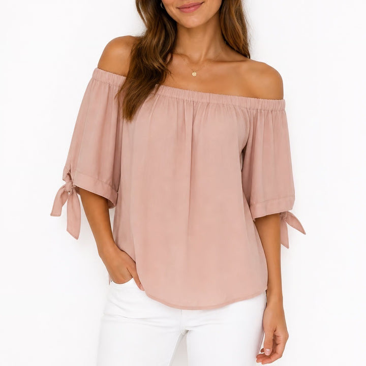 HM Pink Off The Shoulder Tie Sleeve Blouse Size 8 Dusty Rose 8