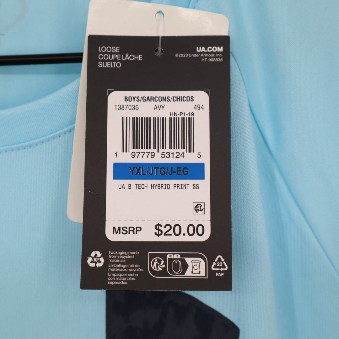 Under Armour Boys XL B Tech Hybrid Print SS Light Blue Performance T-Shirt