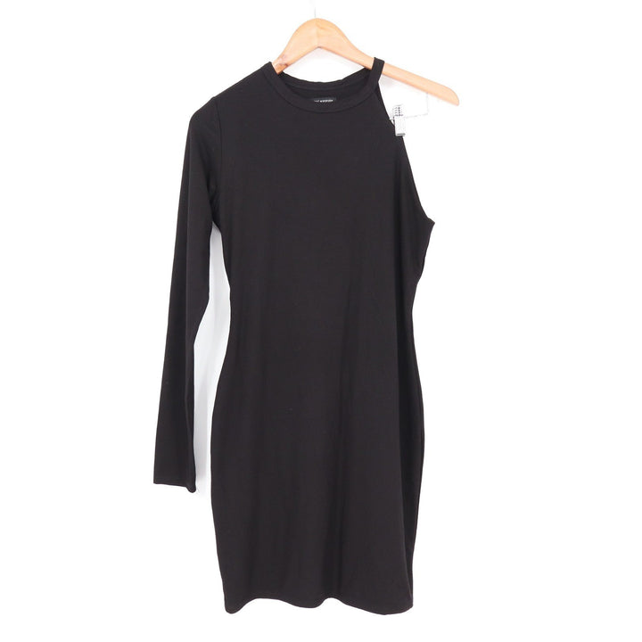 Naked Wardrobe Black One Shoulder Long Sleeve Bodycon Mini Dress Small