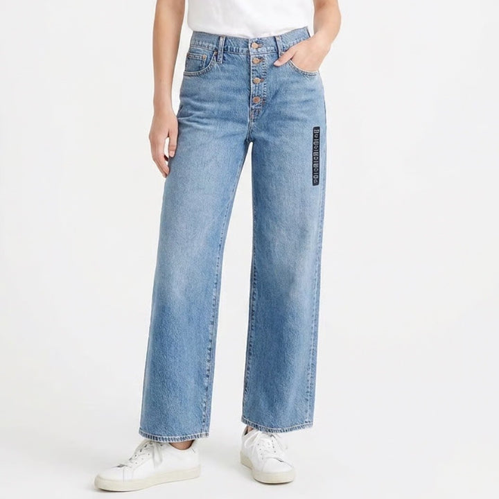J.Crew Full Length Wide-Leg Jeans Blue Button Fly High Rise Size 31