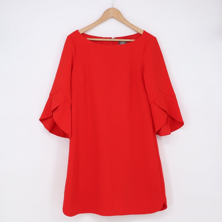 Vince Camuto Dress Women 10 Tiered Bell Sleeve Red Shift Crepe Excellent