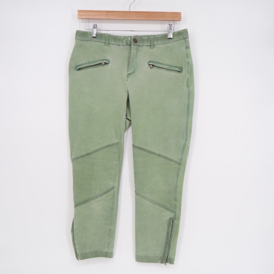 Marrakech Capri Pants Womens 28 Olive Green Cotton Ankle Zip Pockets Stretch