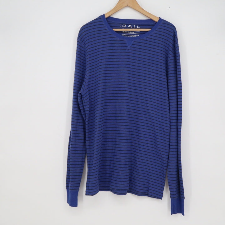 The Rail Nordstrom Mens XXL Blue Black Striped Waffle Knit Thermal Shirt L/S