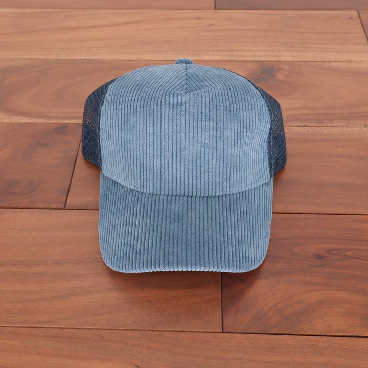 Free People Trucker Hat Women OS Blue Cohen Cord Curved Brim Adjustable Snapback