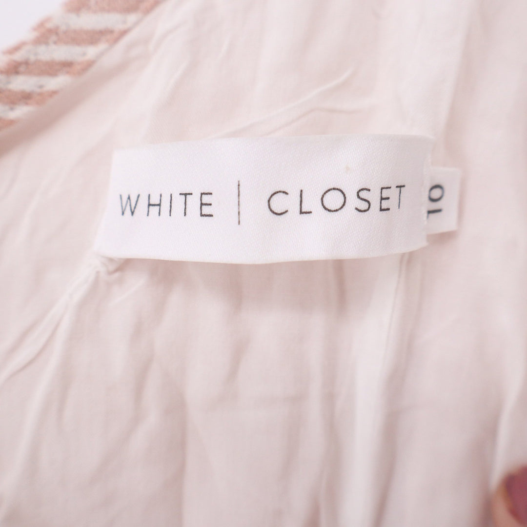 White Closet Pink Pinstripe Wrap Midi Dress Waist Ring Size 10 Australian Design