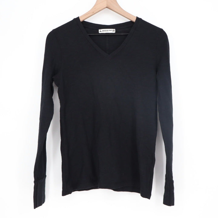 American Giant Black Long Sleeve V Neck T Shirt Made in USA Size XS