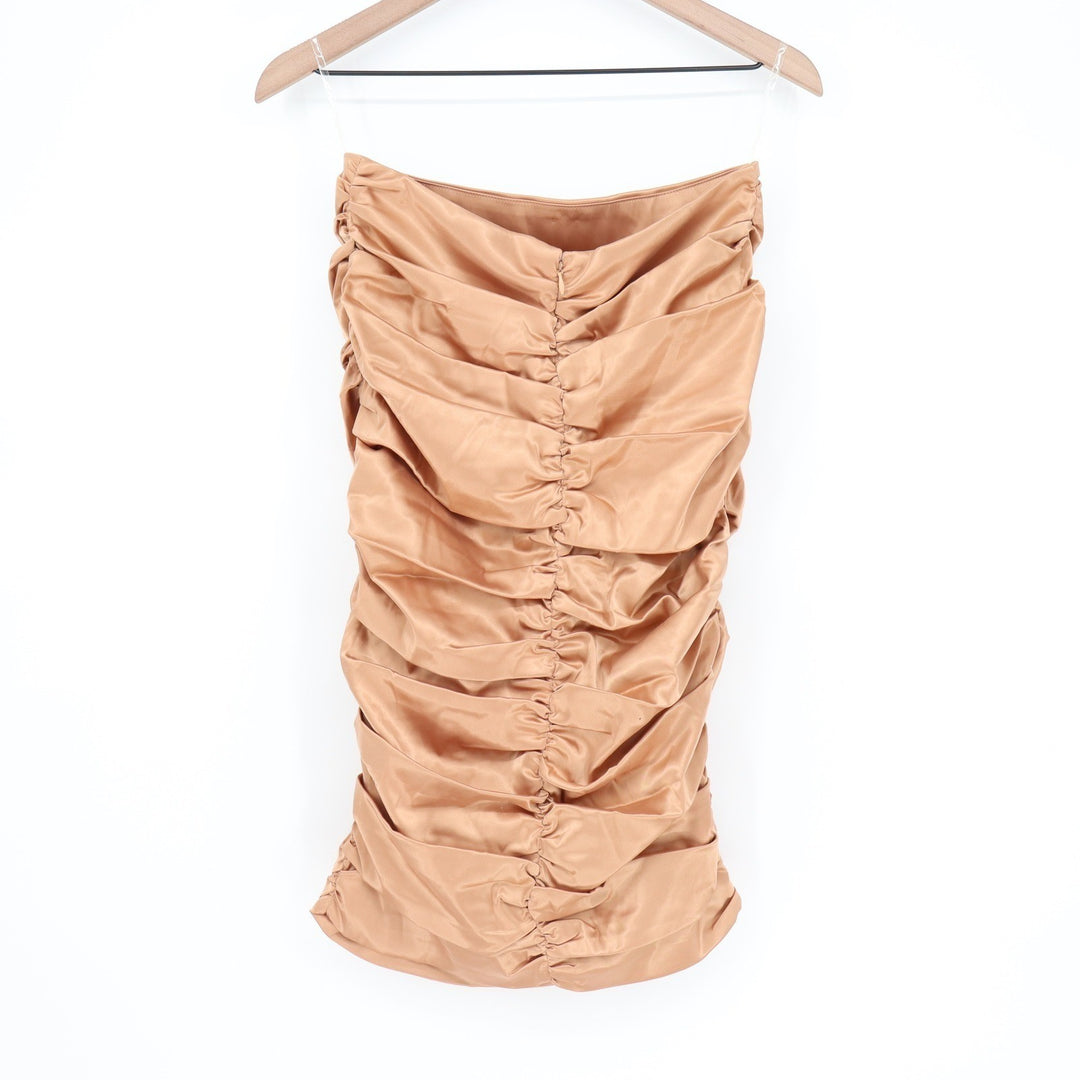 Naked Wardrobe The Statement Ruched Satin Mini Skirt Champagne L