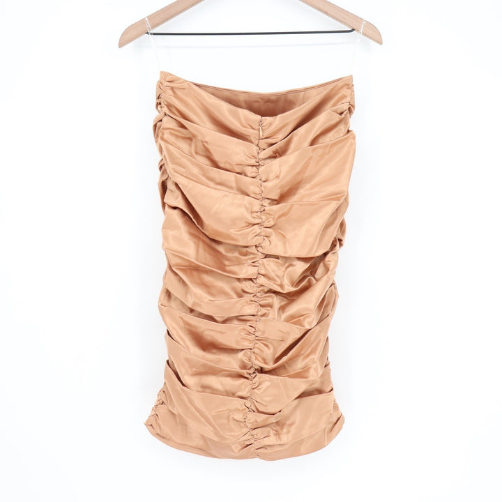 Naked Wardrobe The Statement Ruched Satin Mini Skirt Champagne L