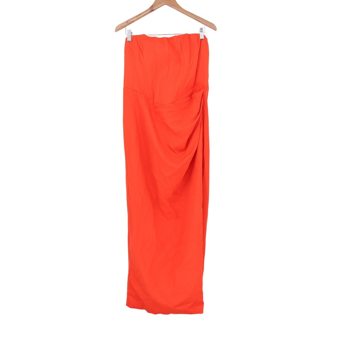 Showpo Avery Midi Dress Orange Strapless Draped Side Split US 14 NEW