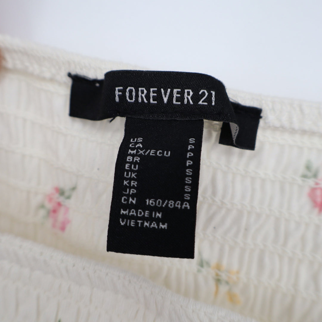 Forever 21 Cream Ditsy Floral Smocked Ruffle Strap Crop Top Small
