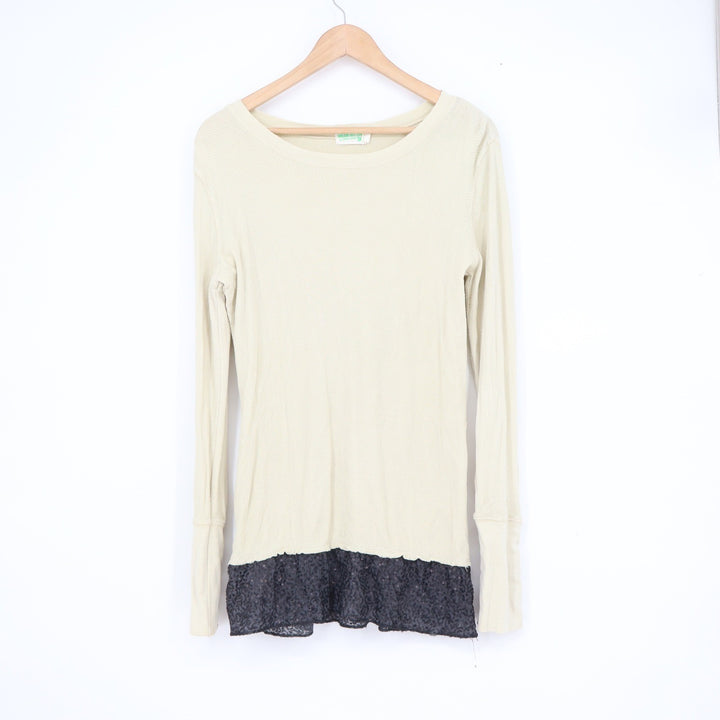 Dream Out Loud Selena Gomez Cream Waffle Knit Thermal Lace Trim Top Large