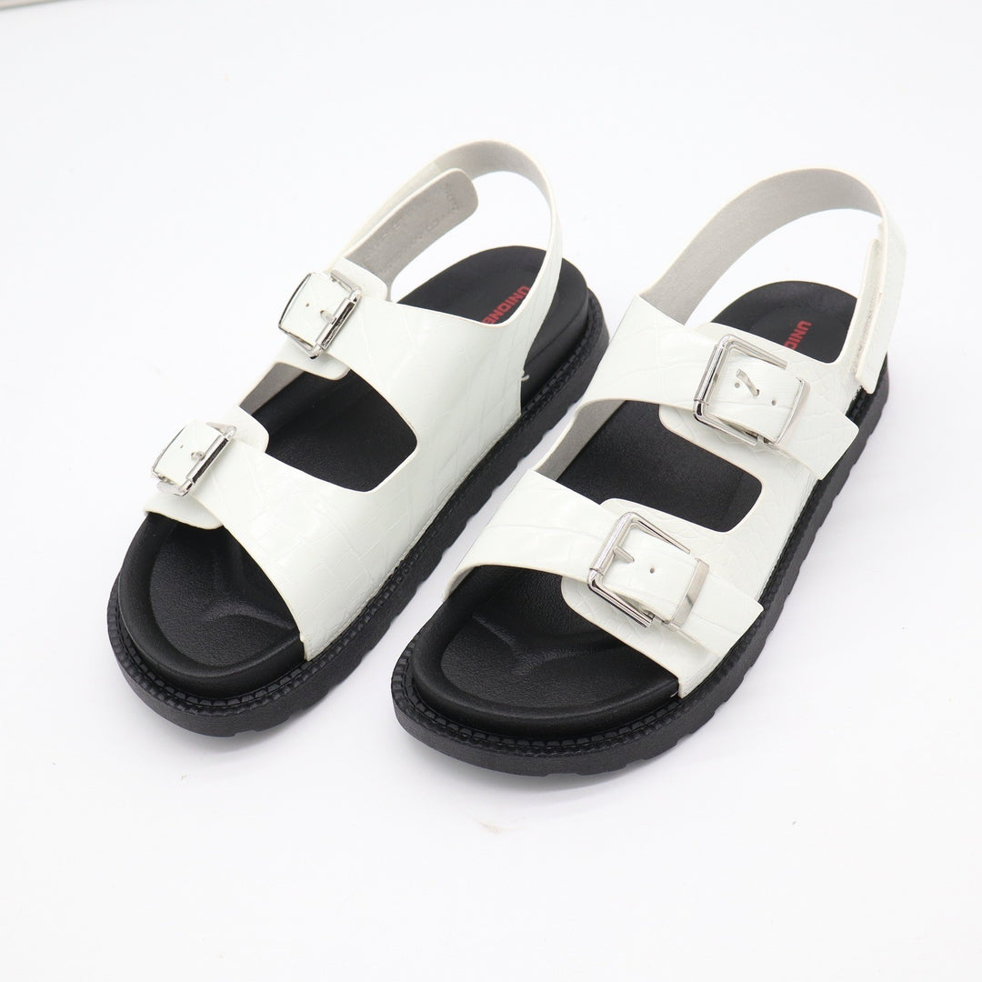 Unionbay Vega White Croc Embossed Double Buckle Slingback Sandals U4VEG20 9M