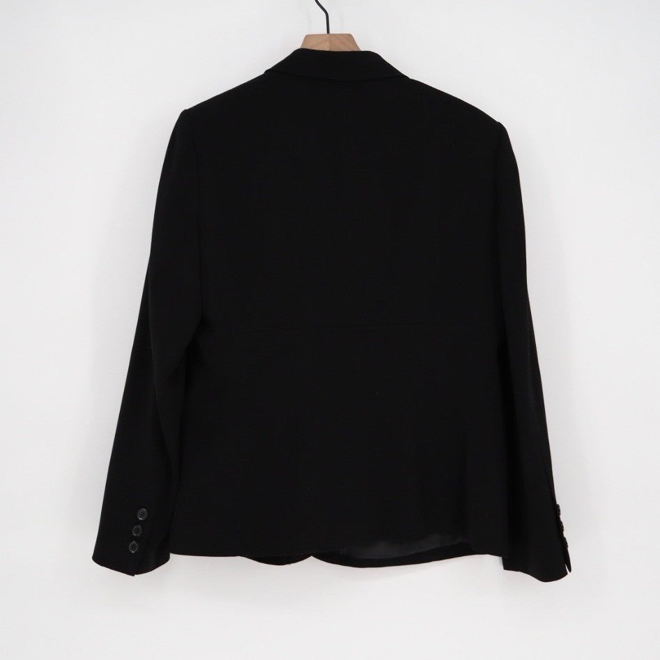 Anne Klein Blazer Jacket Womens 14 Black Stretch Single Breasted Notch Lapel