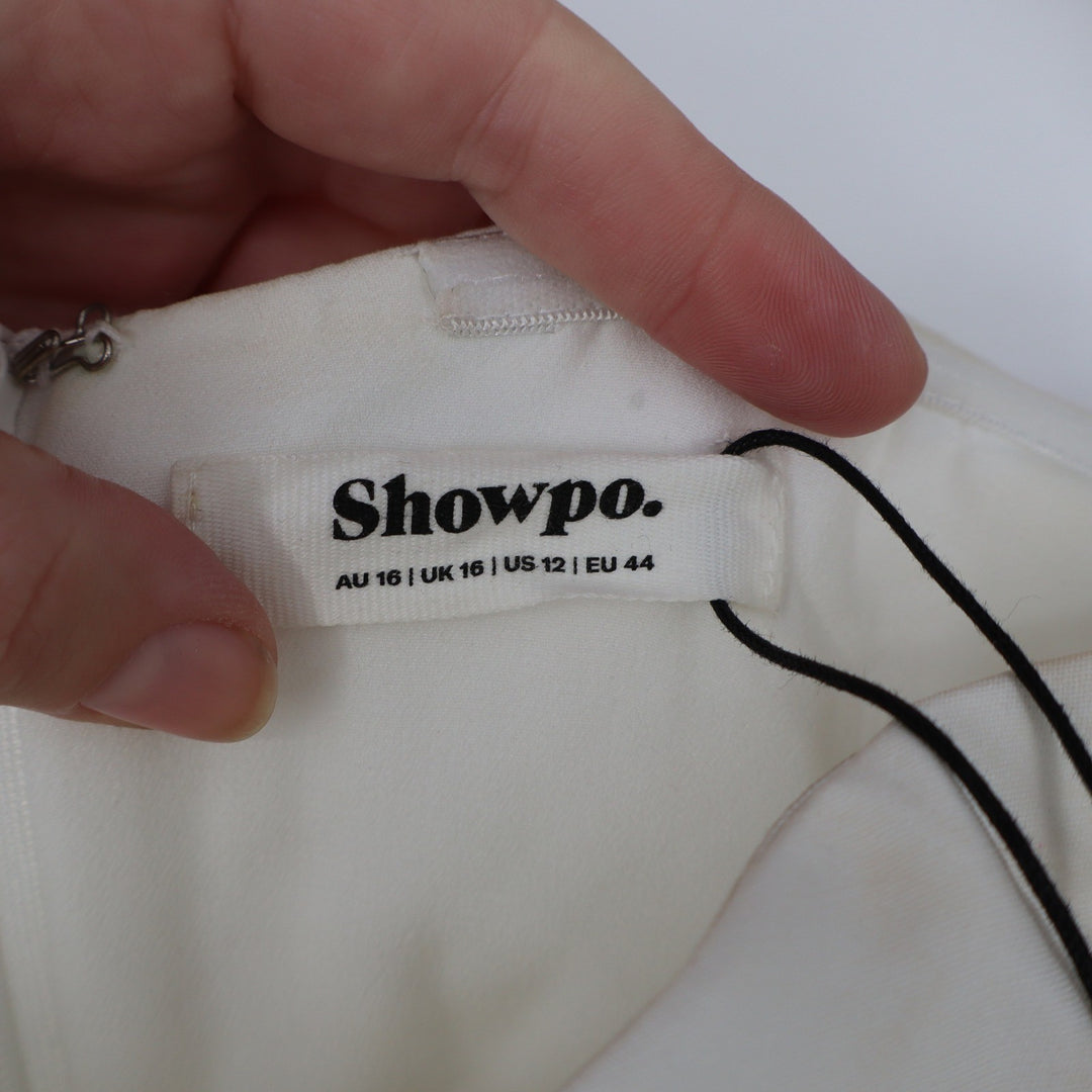 Showpo Betsy White Strapless Draped Rose Mini Dress Size 12 SD24090153