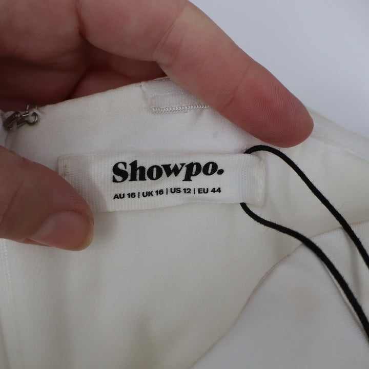 Showpo Betsy White Strapless Draped Rose Mini Dress Size 12 SD24090153