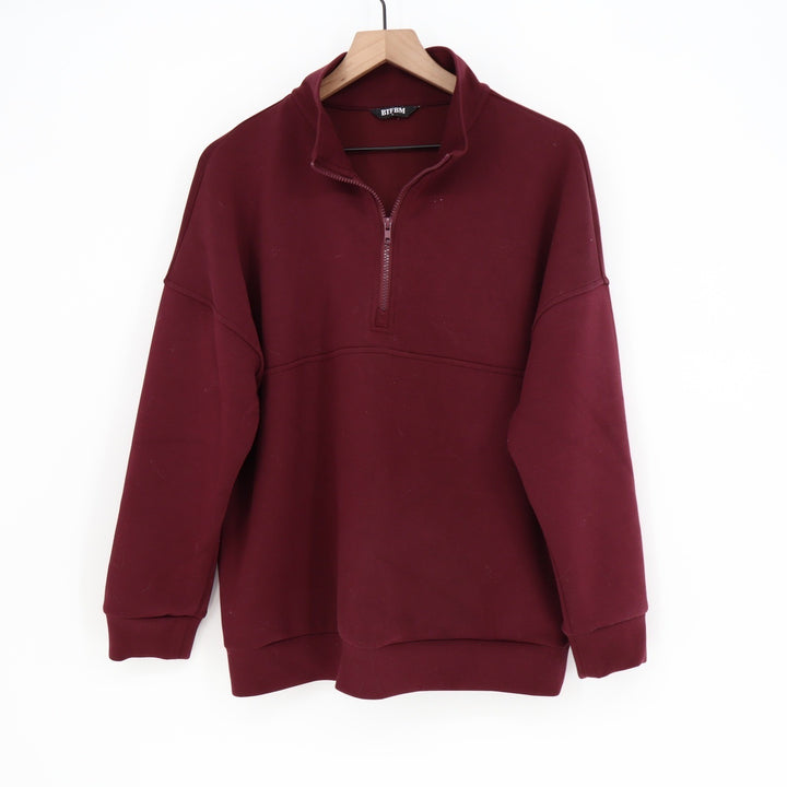 BTFBM Womens Quarter Zip Sweatshirt Burgundy Oversized Pullover Mock Neck Large